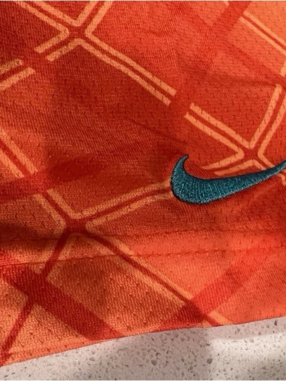 Nike Orange Womens Athletic Shorts with Teal Swoosh